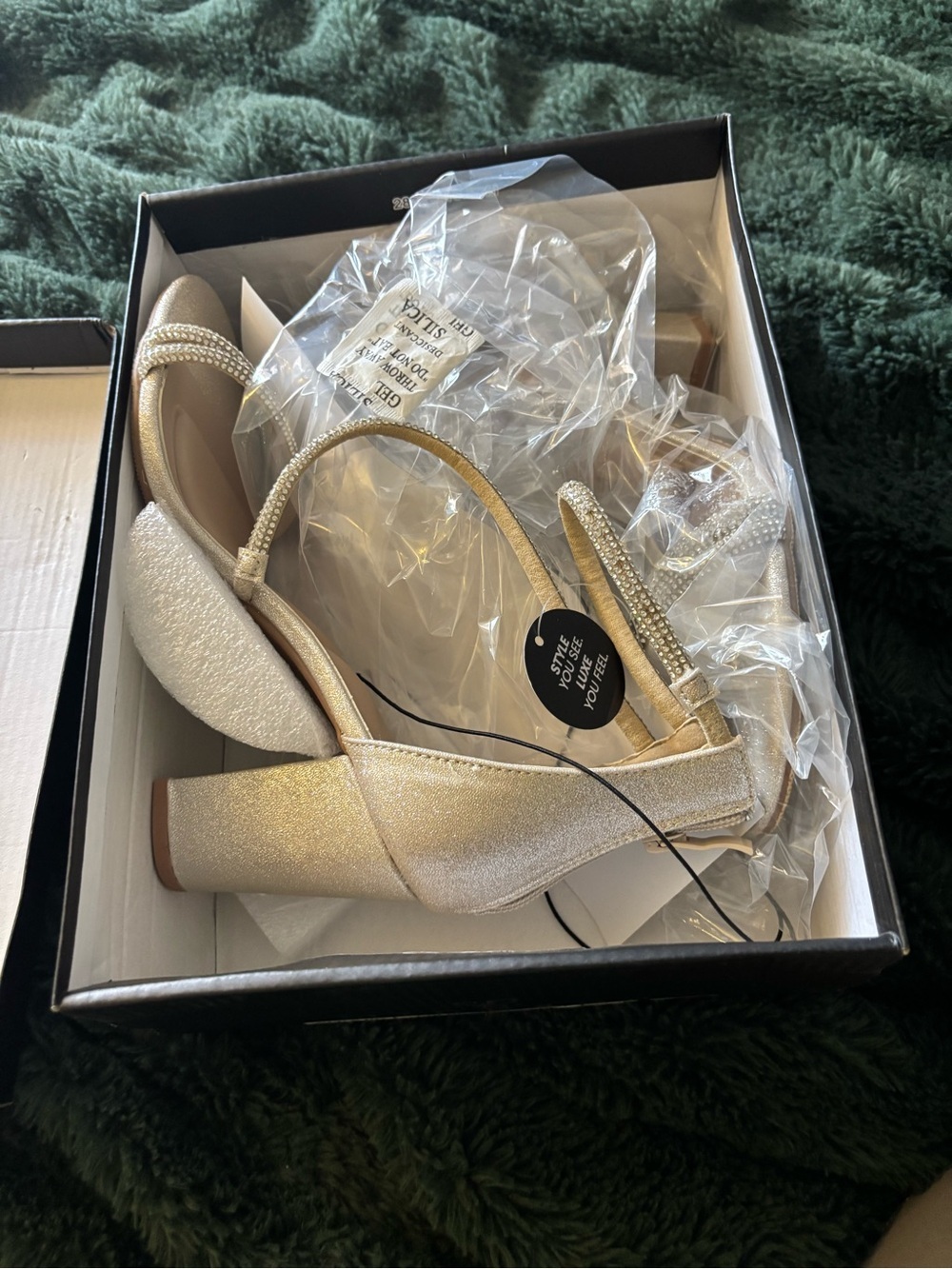 Windsor Gold Rhinestone Block Heels - Picture 6 of 8